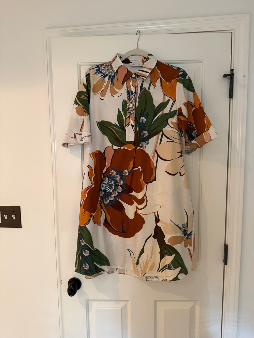Floral Shirt Dress in Cream, Rust & Green